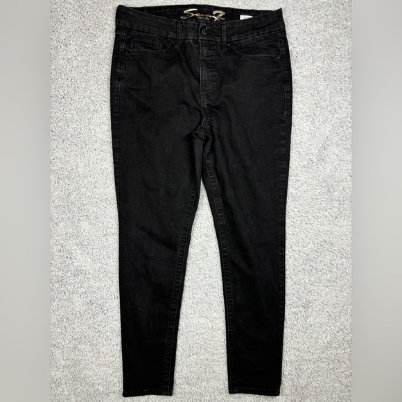 Seven7 Jeans Womens 12 Tummyless High Rise Skinny Black Denim Classic Minimalist - Picture 1 of 5